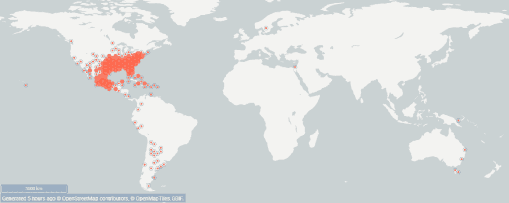 Répartition mondiale veuve noire Latrodectus mactans